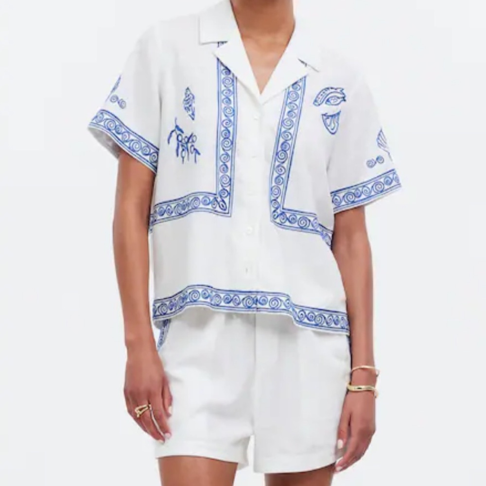 Madewell x Lisa Says Gah! Embroidered Button-Front Shirt